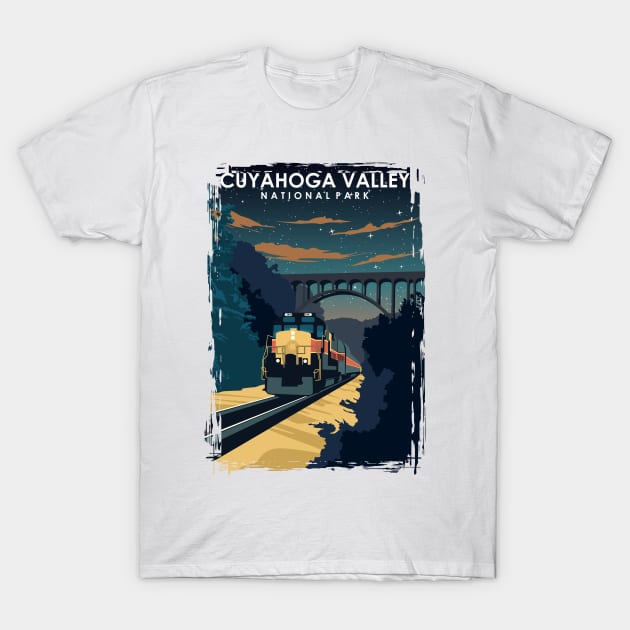 Cuyahoga Valley National Park Vintage Minimal Travel Poster at Night T-Shirt by jornvanhezik